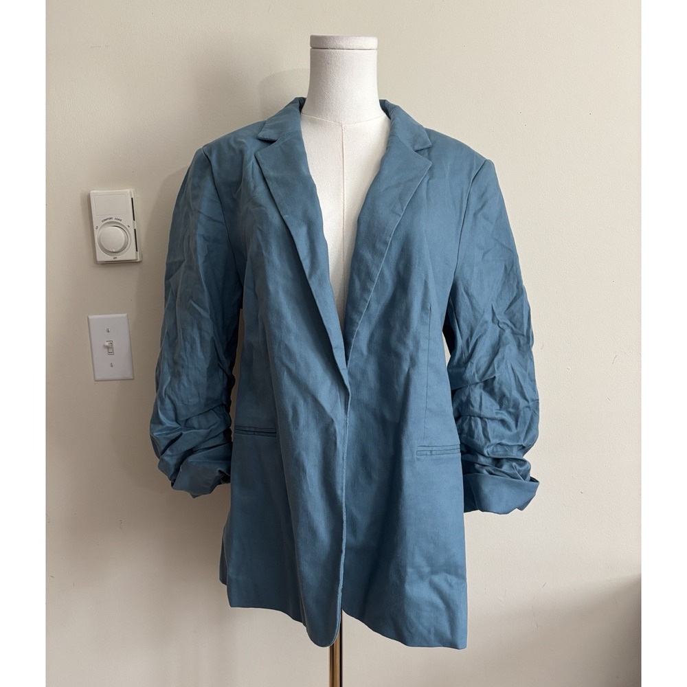 NWT Banana Republic Hayden Blazer Womens Large Linen Cotton Blue Office Chic